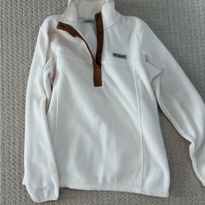 Columbia Cream Fleece Jacket with Brown Trim